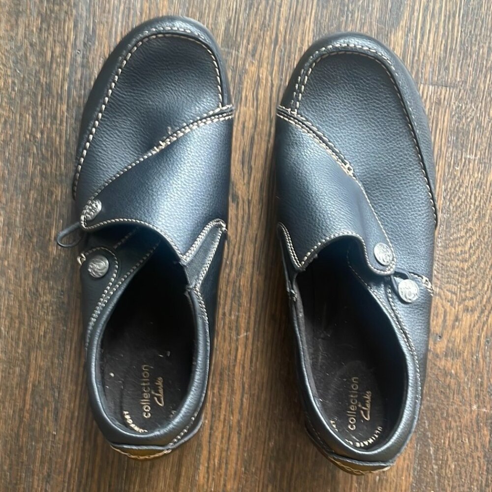 Clarks Collection Black Leather Slip-On Loafers